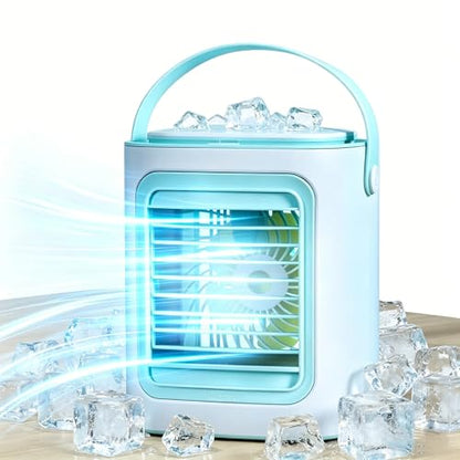 Mini Air Conditioner Blue Portable Evaporative Cooler with 3 Speeds