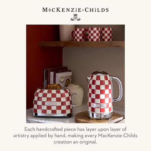 Stoneware Coffee Mug Set with Red and White Cherry Check Pattern