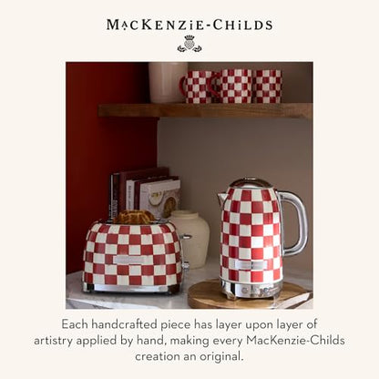 Stoneware Coffee Mug Set with Red and White Cherry Check Pattern