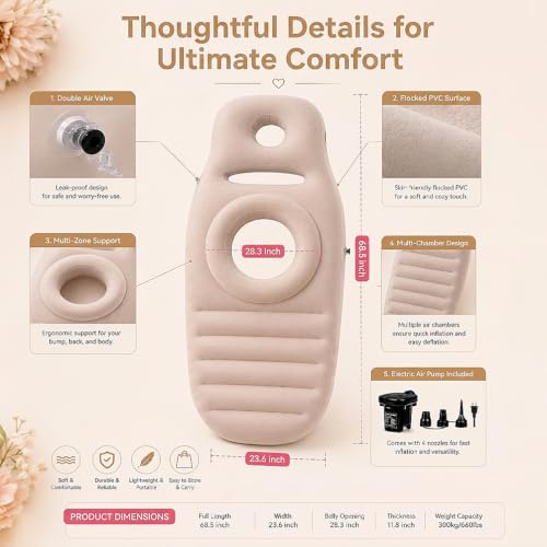 Inflatable Pregnancy Sleep Pillow for Stomach Sleeping Pink - Maternity Support