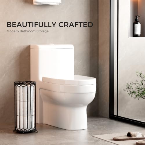 Freestanding Toilet Paper Holder Stand with Reserve Storage - Modern Bathroom Organizer