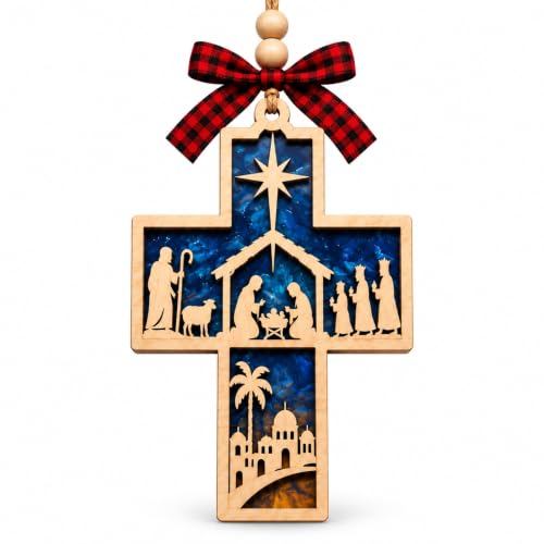 Christian Nativity Cross Ornament for Christmas Tree & Car Decor