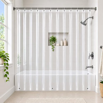 Clear Shower Curtain Liner 72 x 72 Inches Waterproof PEVA with Hooks