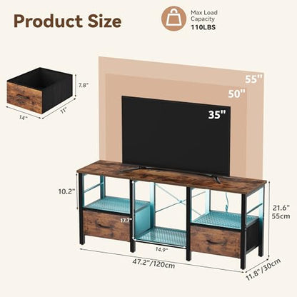 Rustic Brown TV Stand for Up to 55 Inch TVs - 47.24'' Media Console with Power Outlets
