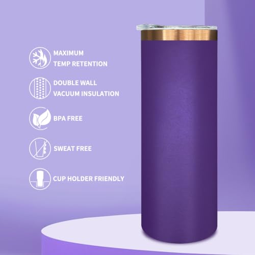 Purple 20 oz Stainless Steel Skinny Tumbler with Lid & Straw - Bulk Pack
