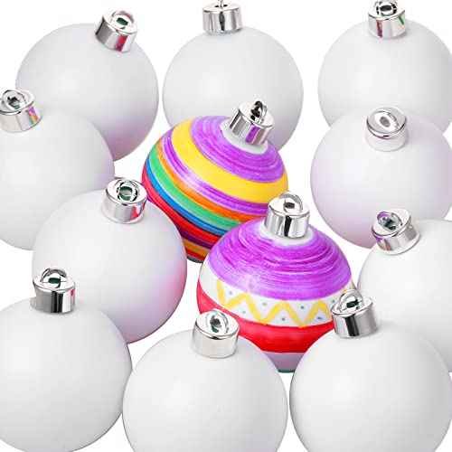 Sratte 2'' Christmas Tree DIY Plain Ball Ornament Making Kit Decoration Blank White Ball Ornaments for DIY Craft Activities for Tree and Gift Box Ornaments(12 Pcs)