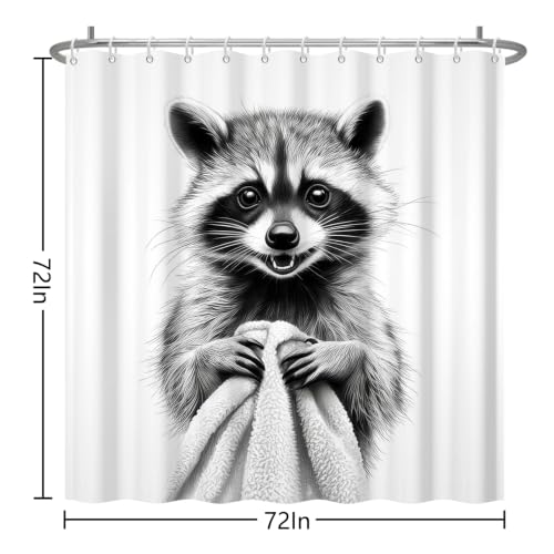 Funny Raccoon Shower Curtain with Hooks - 72x72 Inch Waterproof Polyester