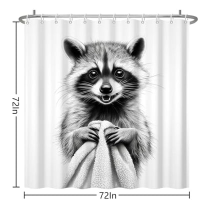 Funny Raccoon Shower Curtain with Hooks - 72x72 Inch Waterproof Polyester