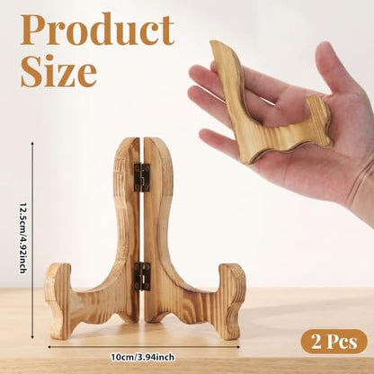 2Pcs Wooden Plate Display Stands 5x4 Inch Small Easel for Plates Artwork