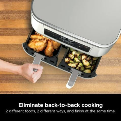 Niinjja 4 in 1 Air Fryer - 8 Qt DualZone FlexBasket | Smart Finish for Cooking 2 Foods 2 Ways - White