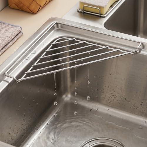 304 Stainless Steel Corner Sink Drying Rack - Triangular Kitchen Caddy - Variation 1