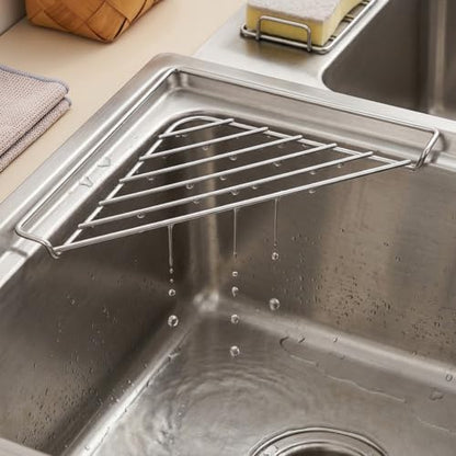 304 Stainless Steel Corner Sink Drying Rack - Triangular Kitchen Caddy - Variation 1