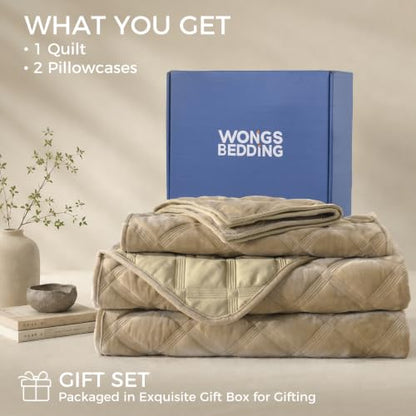 Wongs Beddings Diamond Lattice Velvet Quilt Set Queen Size Urban Taupe