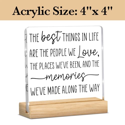 Inspirational Desk Sign for Women - Motivational Quote Acrylic Decor with Wooden Base - The Best Things in Life - Office Gift