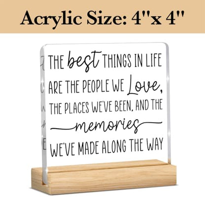 Inspirational Desk Sign for Women - Motivational Quote Acrylic Decor with Wooden Base - The Best Things in Life - Office Gift