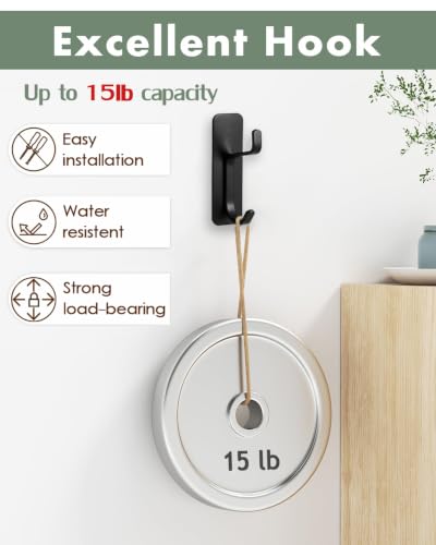 Self-Adhesive Heavy Duty Coat Hooks Wall Mount Stainless Black 6Pcs