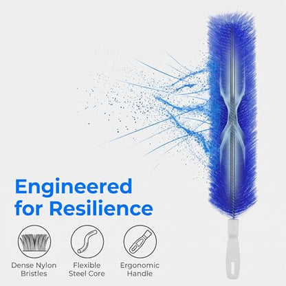 Flexible Microfiber Fan Duster Brush - Reusable Dust Remover, Gray + Blue 2 Pack