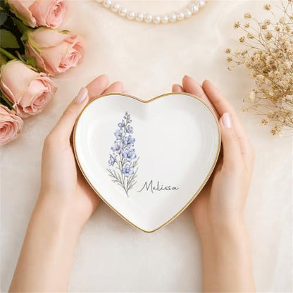 Personalized Birth Flower Jewelry Dish with Custom Name - Style2