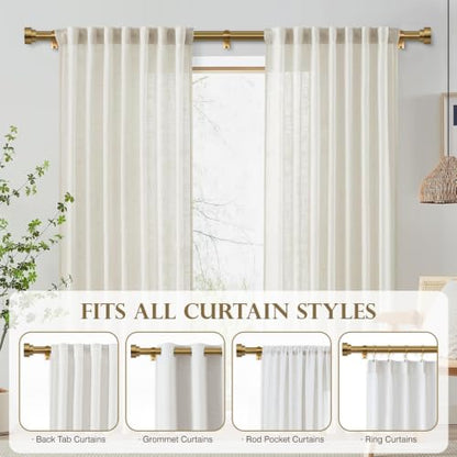 Brushed Brass Curtain Rod 32-88 Inch Heavy Duty Adjustable Drapery Pole with Finials