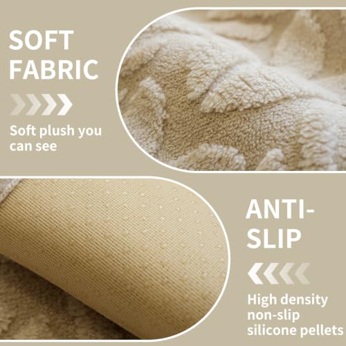 Khaki Plush Washable Couch Cover for Sofa 36x83 Inches, Geometric Jacquard Slipcover, Non-Slip Furniture Protector for Kids & Pets - 1PC