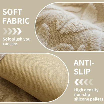 Khaki Plush Washable Couch Cover for Sofa 36x83 Inches, Geometric Jacquard Slipcover, Non-Slip Furniture Protector for Kids & Pets - 1PC