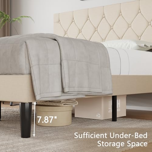 Upholstered Queen Bed Frame with Adjustable Headboard and Storage