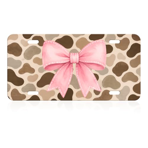 Pink Bow Cow Print Aluminum License Plate Decor 6x12 - Western Farmhouse Style