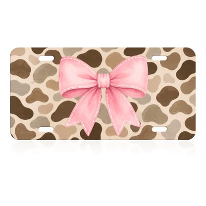 Pink Bow Cow Print Aluminum License Plate Decor 6x12 - Western Farmhouse Style