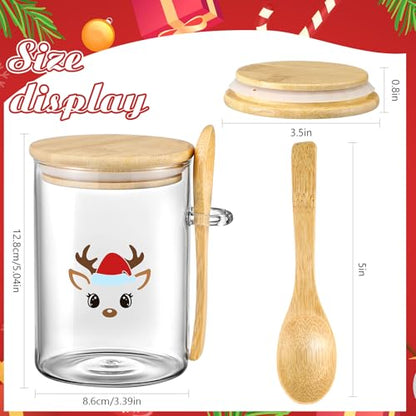 Novel Potchen 3 Pcs Christmas Glass Condiment Jars with Wooden Lids & Spoons