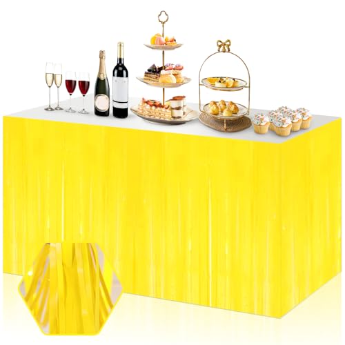 Macaron Yellow Foil Fringe Table Skirt 29x108 Inches Party Decor 3 Pack