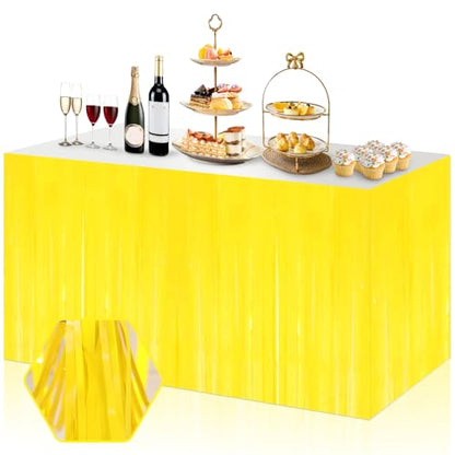 Macaron Yellow Foil Fringe Table Skirt 29x108 Inches Party Decor 3 Pack