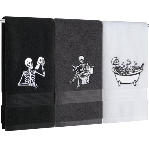 Halloween Skeleton Hand Towels Set - 3PCS Cotton Bathroom Decor - Variation of 3