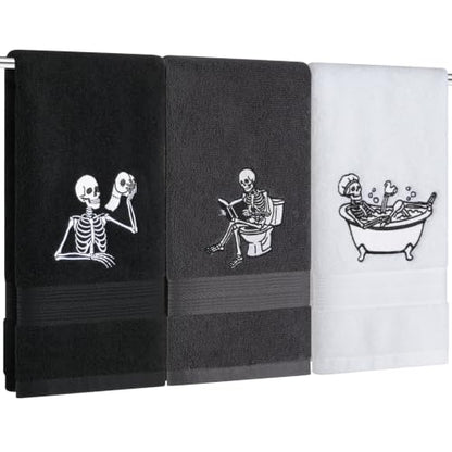 Halloween Skeleton Hand Towels Set - 3PCS Cotton Bathroom Decor - Variation of 3