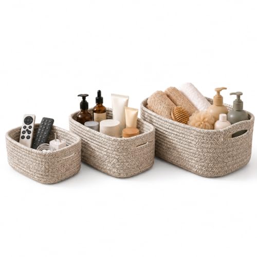 Brown 3-Pack Woven Cotton Rope Storage Baskets - Set of 3 Sizes