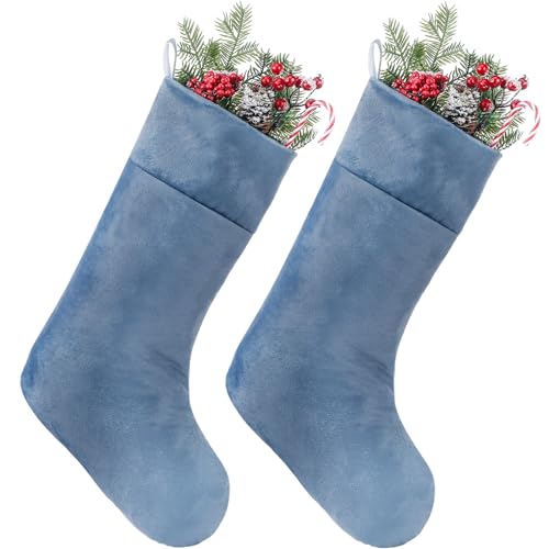 Blue Christmas Velvet Stocking 19 Inch Set of 2 - Holiday Decor