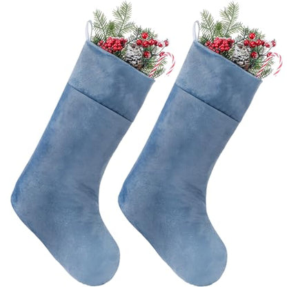 Blue Christmas Velvet Stocking 19 Inch Set of 2 - Holiday Decor