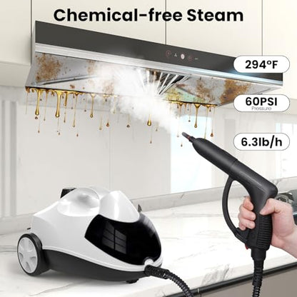 White 1.5L Multi-Surface Steam Cleaner with 8 Accessories - Fast Heating, Heavy Duty