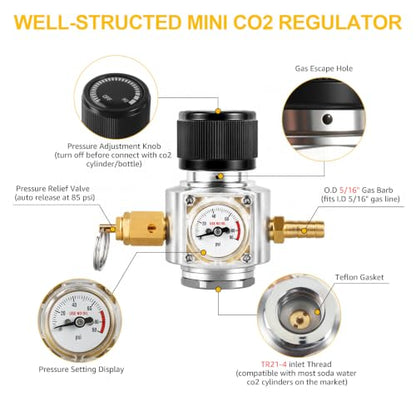 Mini CO2 Regulator 90 PSI for Soda Canister - Compatible with TR21-4