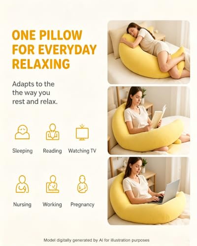 Giant Moon Body Pillow with Ergonomic Curved Design - Winter Beige