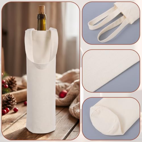 24 Pack Canvas Wine Bags with Handles - 20 Inch White Reusable Gift Tote