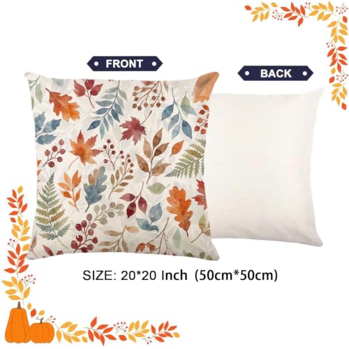 Autumn Maple Leaf Fall Pillow Covers 20x20 Inch Set of 2 Farmhouse Thanksgiving Decor