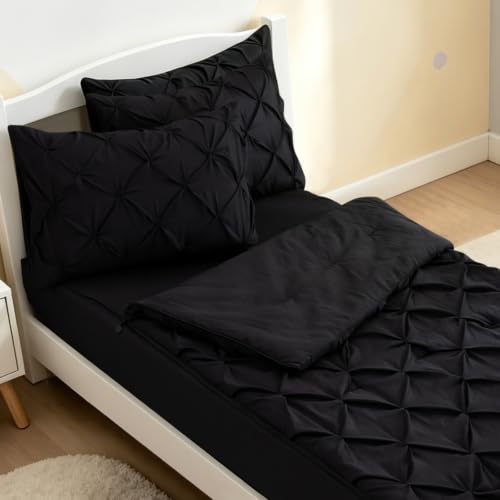Twin Zipper Bedding Set with Comforter, Sheet & Pillow Cases - Black