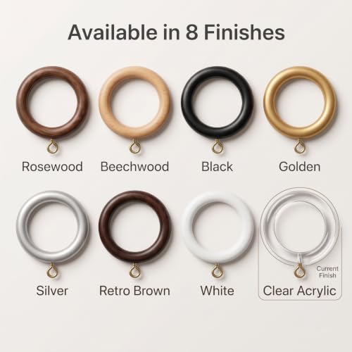 Acrylic Wooden Curtain Rings 24 Pack Without Clips - 1.75 Inch Inner Diameter, Farmhouse Style
