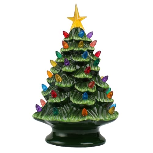 Green Ceramic Christmas Tree with Lights for Tabletop Holiday Decor - 6 Inches