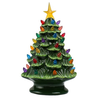 Green Ceramic Christmas Tree with Lights for Tabletop Holiday Decor - 6 Inches