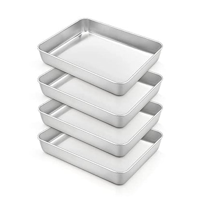 TeamFar Rectangular Cake Pan, 9.3’’ x 7’’ x 2’’, Mini Deep Lasagna Cake Brownie Pan Stainless Steel for Baking Roasting, Deep Wall & Heavy Duty, Sturdy & Dishwasher Safe - Set of 4