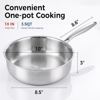 3.5 Quart Stainless Steel Deep Frying Pan with Lid - Tri-Ply Non-Stick Saute Pan