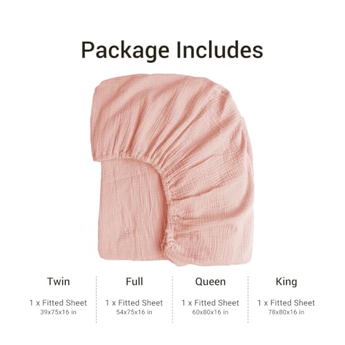 Pink Twin Fitted Sheet 100% Muslin Cotton Gauze Deep Pocket Bed Sheet