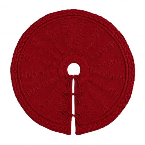 Braided Cable Knit Christmas Tree Skirt - Small Neutral Holiday Decor