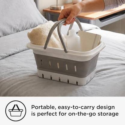 Multipurpose Collapsible Storage Caddy Set with Handles for Bathroom Kitchen Dorm Gray